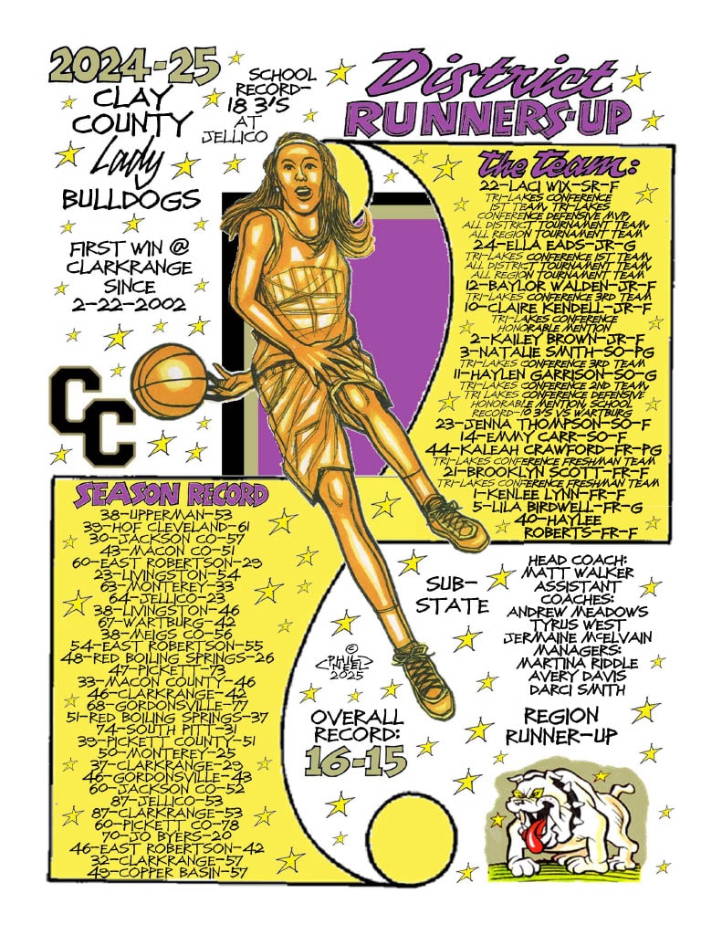 2024-25 Clay County Lady Bulldogs District Runners-Up Girls Basketball commemorative drawing