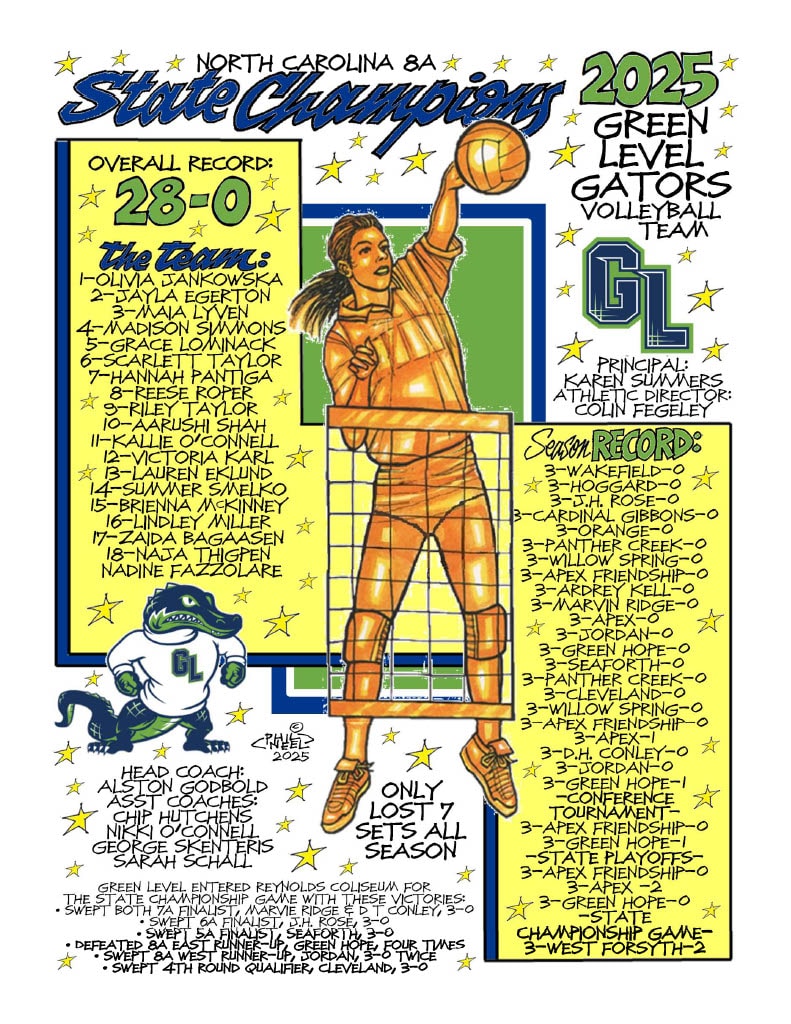 2025 Green Level Gators North Carolina 8A State Champions Volleyball commemorative drawing