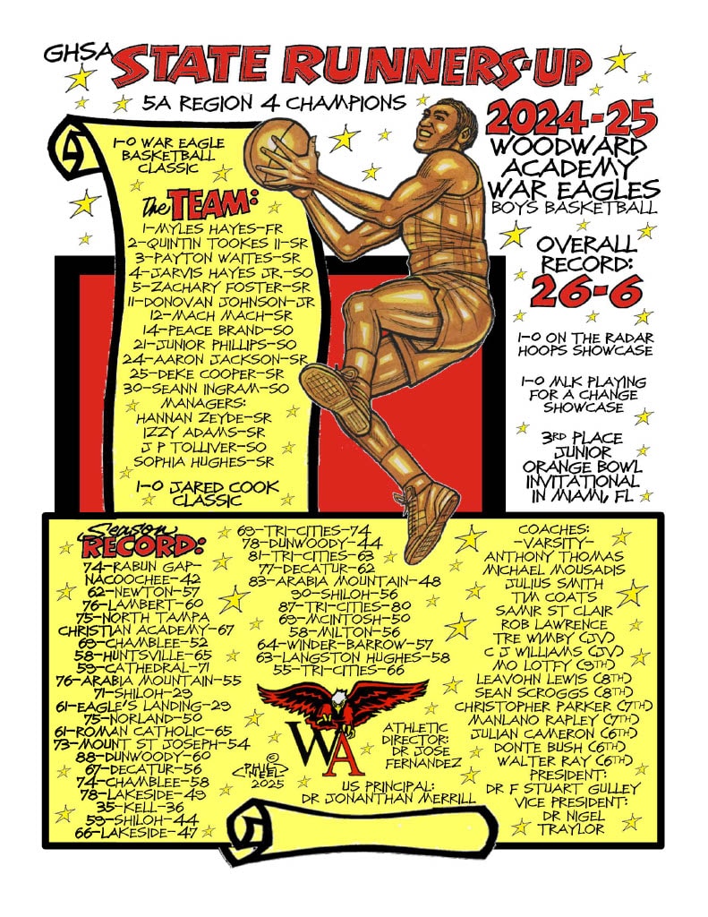 2024-25 Woodward Academy War Eagles GHSA State Runners-Up 5A Boys Basketball commemorative drawing