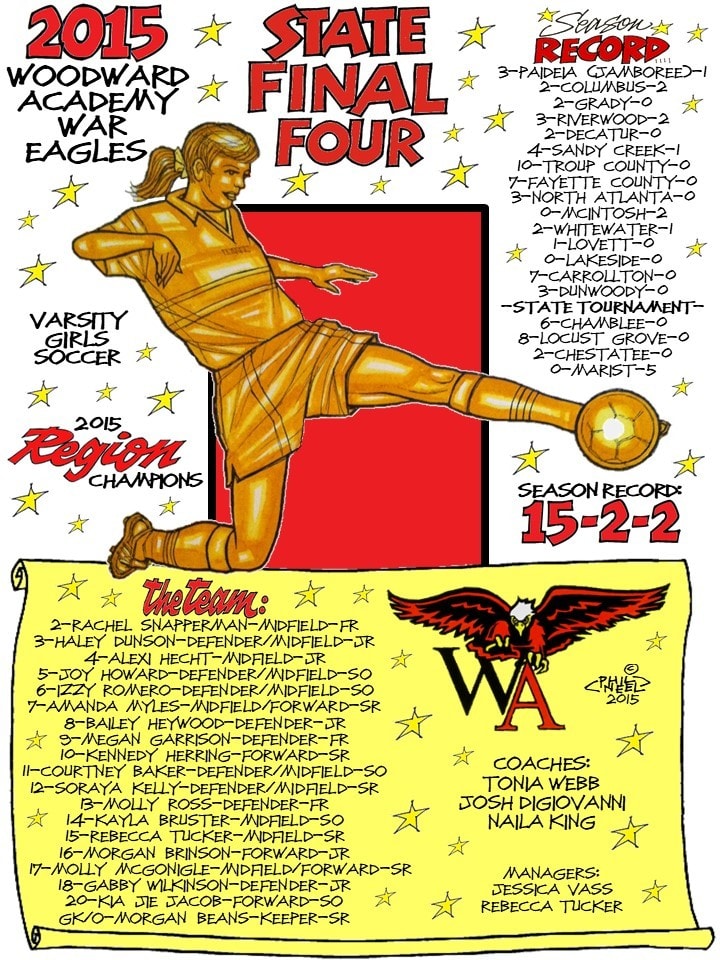 2015 Woodward Academy War Eagles Varsity Girls Soccer State Final Four Region Champions commemorative drawing